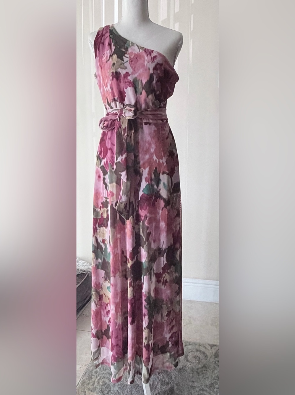 Nicole Miller Pink Floral One-Shoulder Maxi Dress - Picture 3 of 8